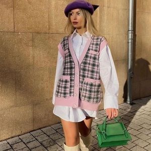Zara | Sweaters | Zara Plaid Knit Button Front Sweater Vest Blogger  Favorite | Poshmark
